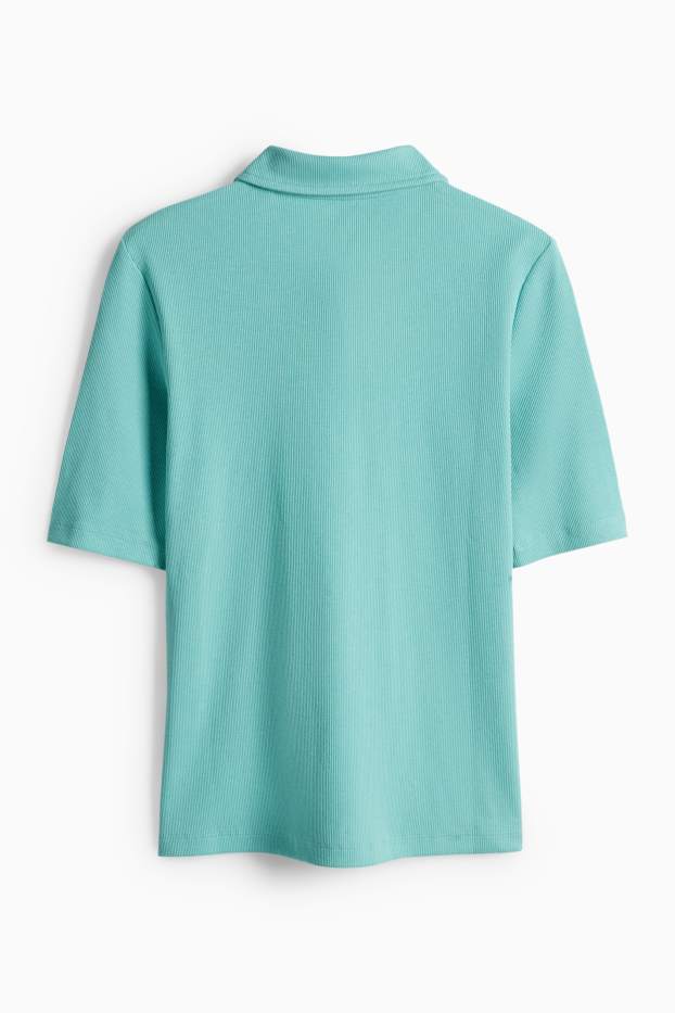 Femmes - Polo - regular fit - à rayures - turquoise