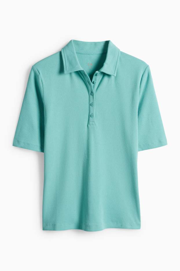 Femmes - Polo - regular fit - à rayures - turquoise