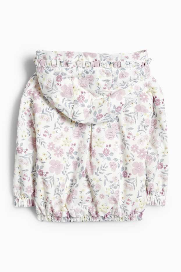 Baby Girls - Floral - baby jacket with hood - water-repellent - purple / white