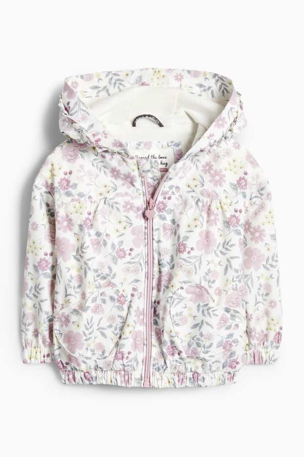 Baby Girls - Floral - baby jacket with hood - water-repellent - purple / white