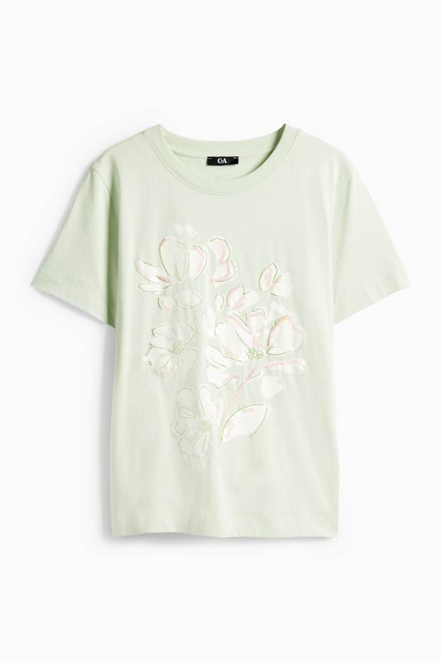 Femmes - T-shirt - regular fit - effet brillant - vert clair