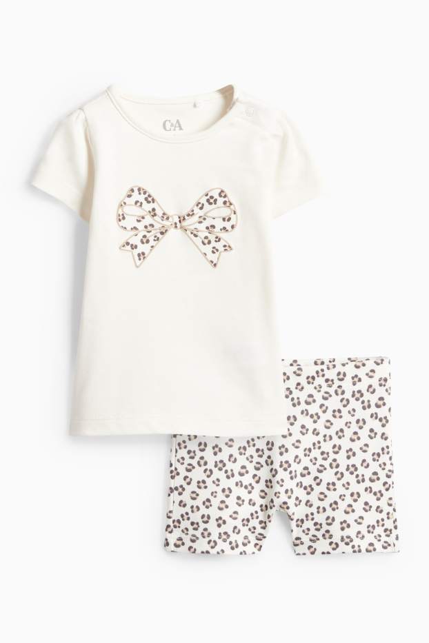 Bébés filles - Nœud - pyjama bébé - 2 pièces - marron / blanc crème