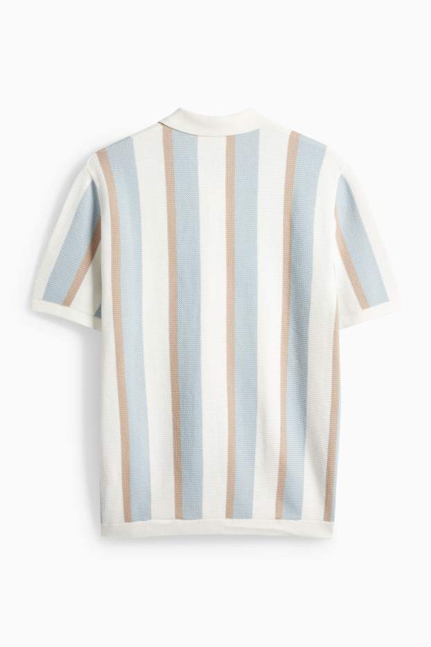 Bărbați - Tricou polo din tricot - regular fit - cu dungi - structurat - bej / albastru