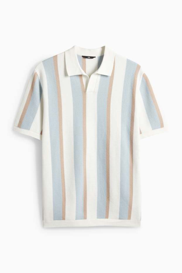 Bărbați - Tricou polo din tricot - regular fit - cu dungi - structurat - bej / albastru