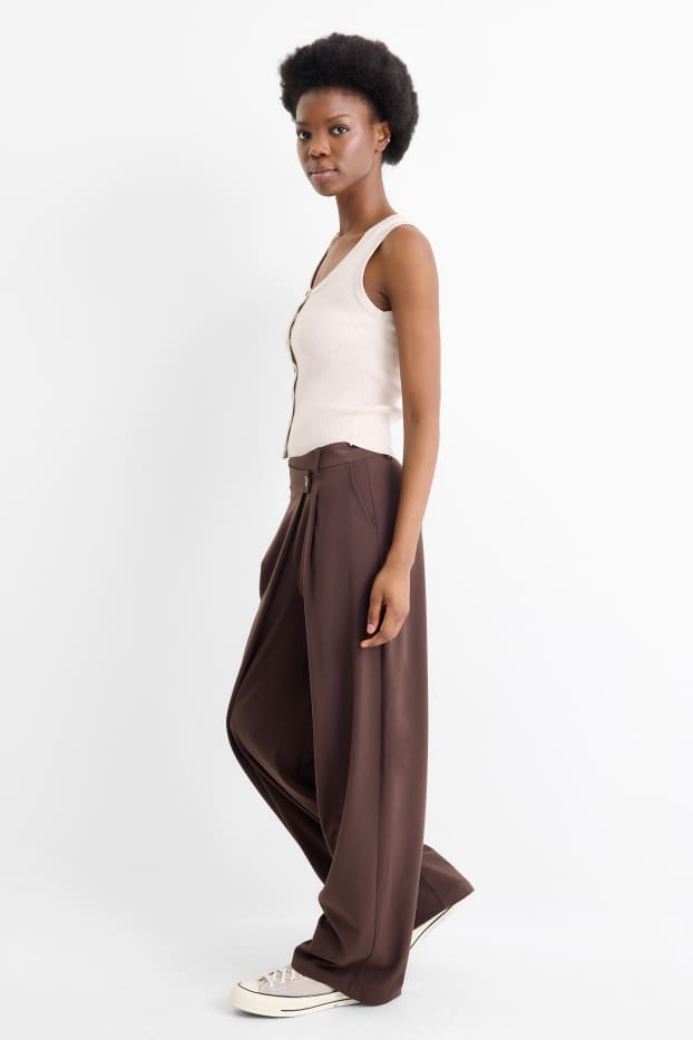 Damen - Stoffhose - Mid Waist - Barrel Leg - braun