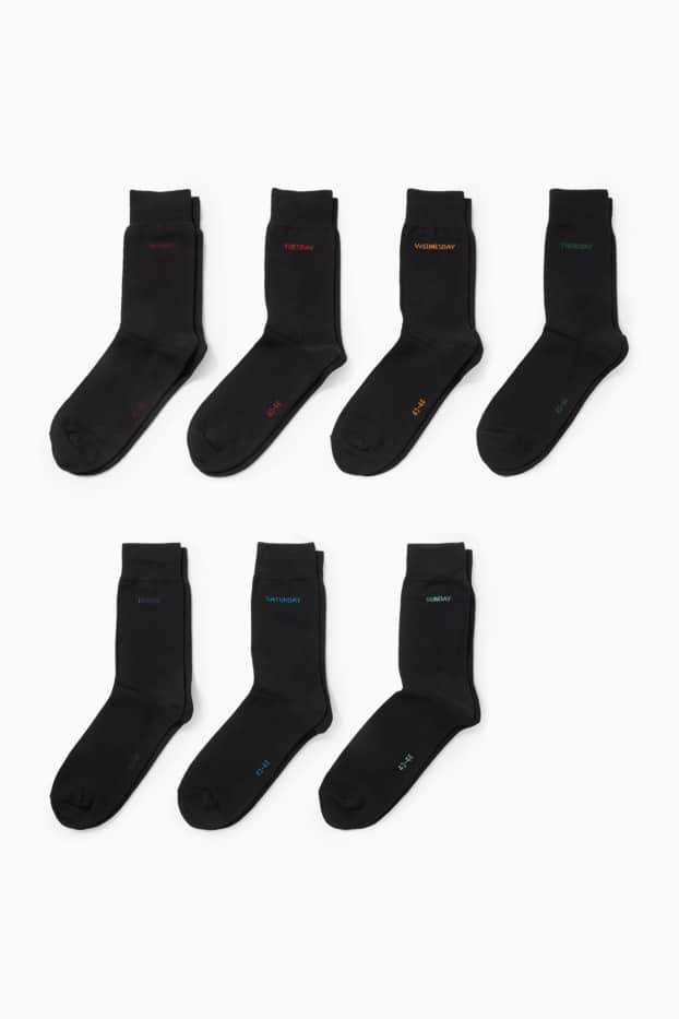 Hommes - Lot de 7 paires - chaussettes à motif - jours de la semaine - noir