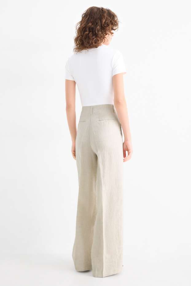 Femmes - Pantalon de lin - high waist - wide leg - beige
