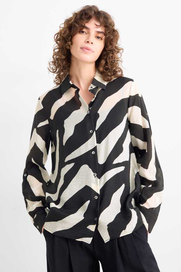 Damen - Hemdbluse - gemustert - weiss / schwarz