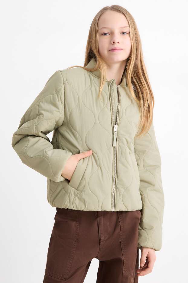 Copii - Fete - Jachetă matlasată - rezistentă la apă - verde deschis