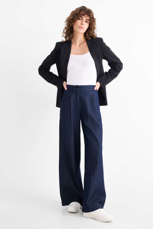 Women - Wide leg jeans - high waist - denim-dark blue