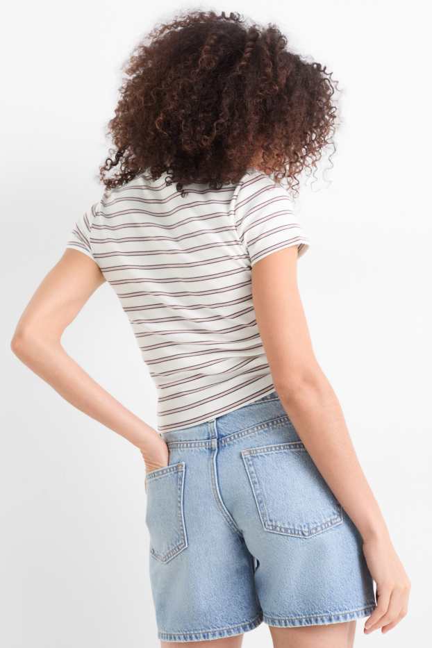 Femei - Tricou - slim fit - cu dungi - alb / roz