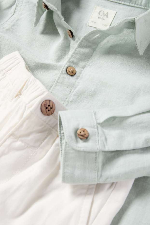 Miminka - chlapci - Outfit pro miminka - 2dílný - bílá / světle modrá