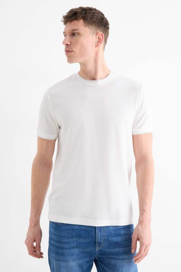 Herren - T-Shirt - Regular Fit - strukturiert - weiß