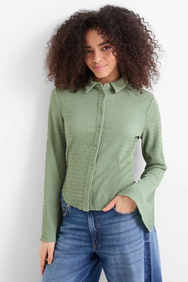 Donna - Camicetta - arricciature - verde chiaro