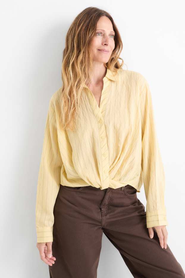 Donna - Blusa con nodo - a righe - giallo chiaro