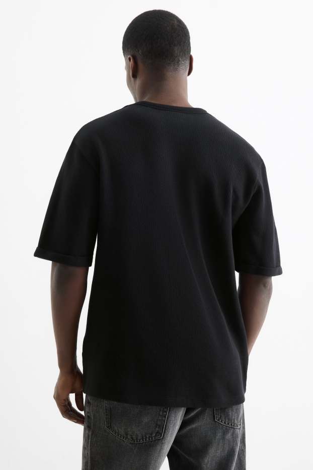 Hommes - T-shirt - relaxed fit - texturé - noir