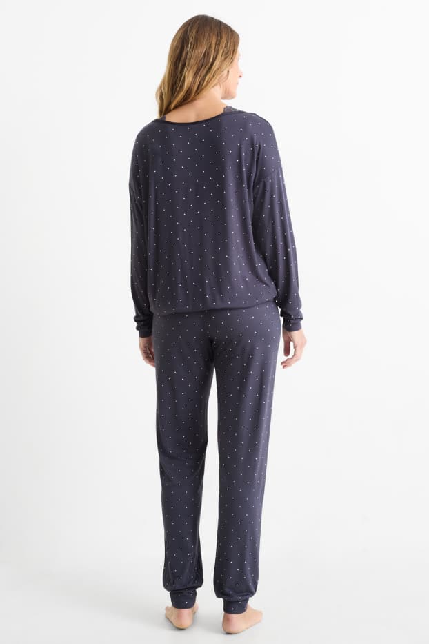 Donna - Pigiama di viscosa - a pois - blu scuro