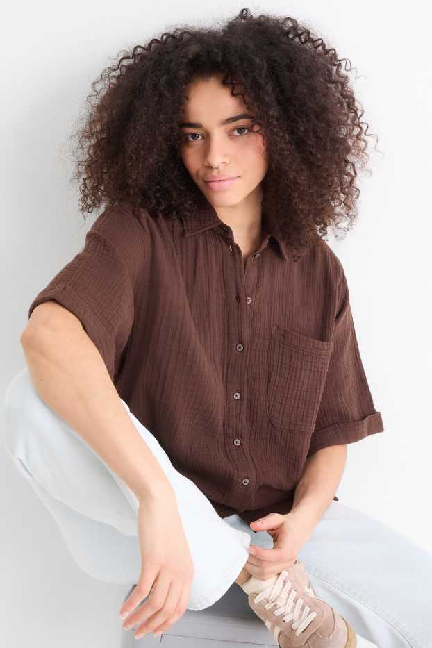 Damen - Musselin-Bluse - dunkelbraun