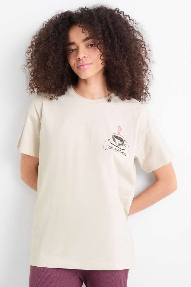Femmes - T-shirt - oversize - beige clair