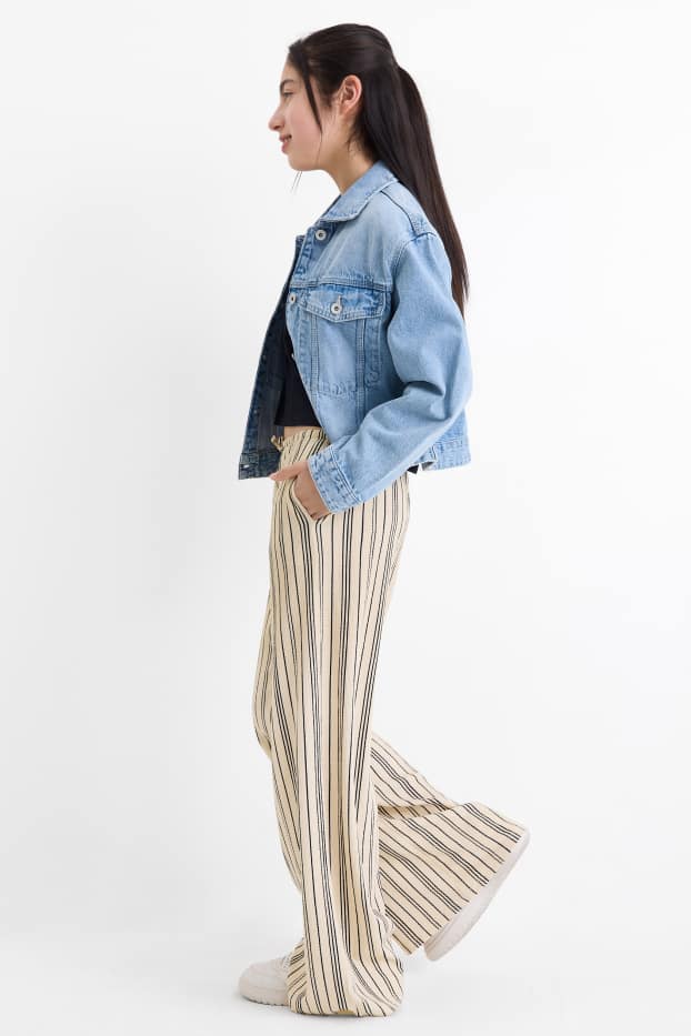 Kinder Mädchen - Jersey-Hose - gestreift - beige