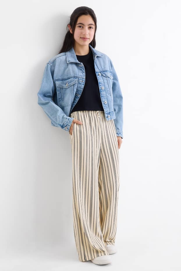 Kinder Mädchen - Jersey-Hose - gestreift - beige