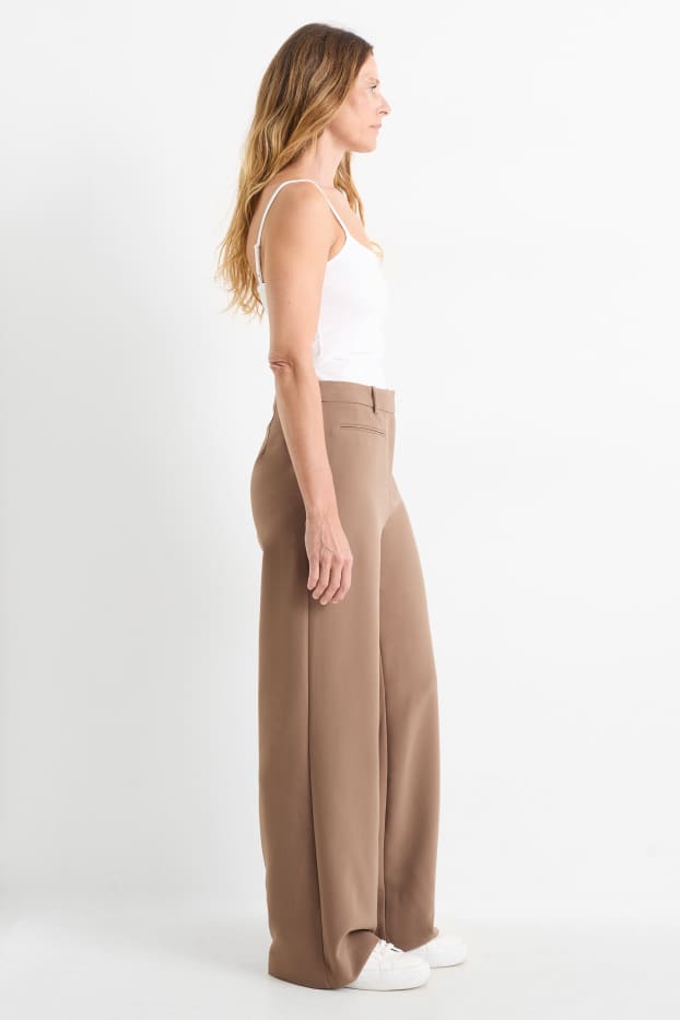 Damen - Business-Hose - Mid Waist - Wide Leg - hellbraun