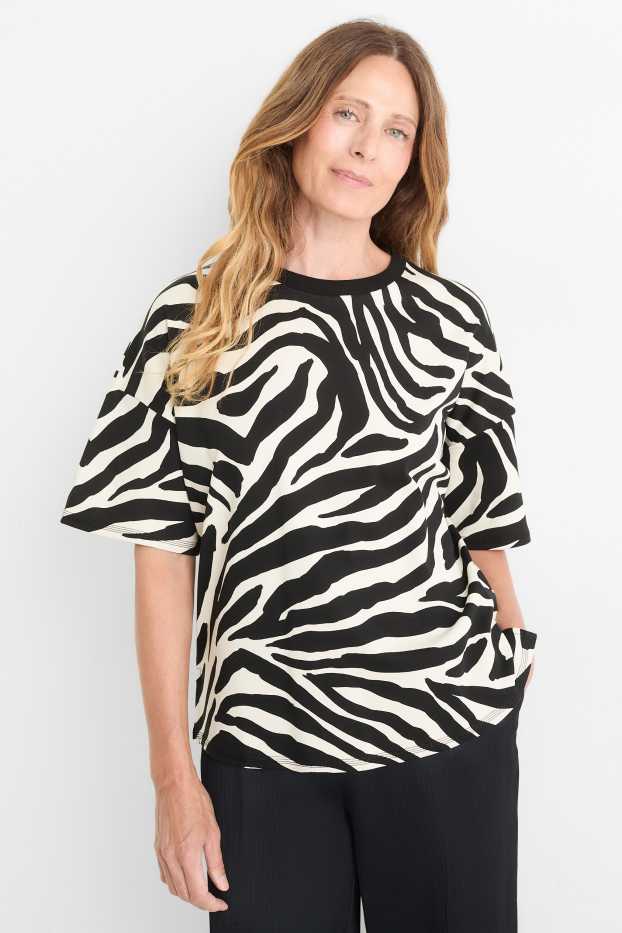 Femmes - T-shirt - oversize - à motif - noir / blanc