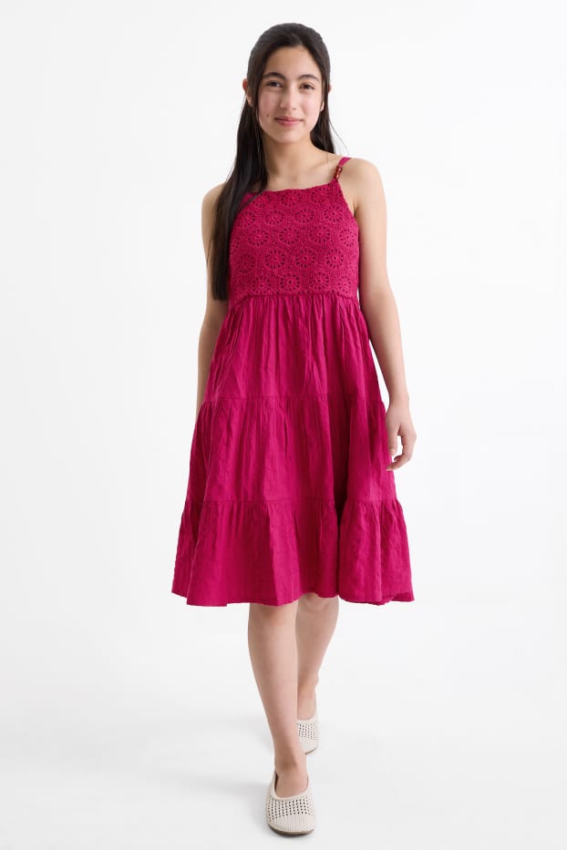 Children Girls - Dress - textured - dark rose