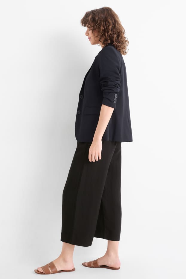 Femei - Pantaloni office cu conținut de in - talie înaltă - wide leg - negru