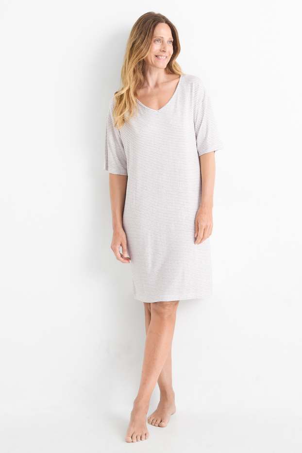 Femmes - Chemise de nuit en viscose - à rayures - gris clair