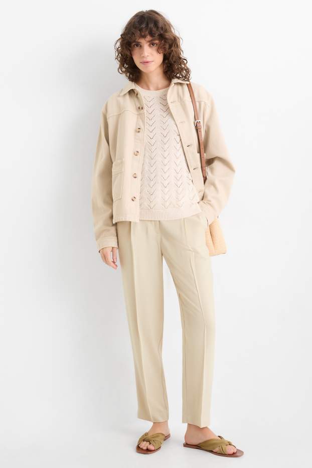 Damen - Stoffhose - High Waist - Tapered Fit - cremefarben