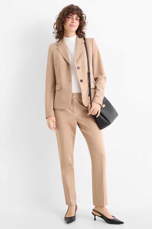 Femmes - Pantalon en toile - mid waist - slim fit - beige