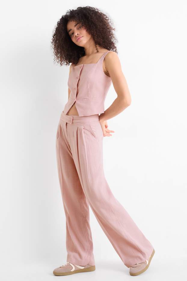 Damen - Stoffhose mit Leinen-Anteil - Mid Waist - Loose Fit - rosa