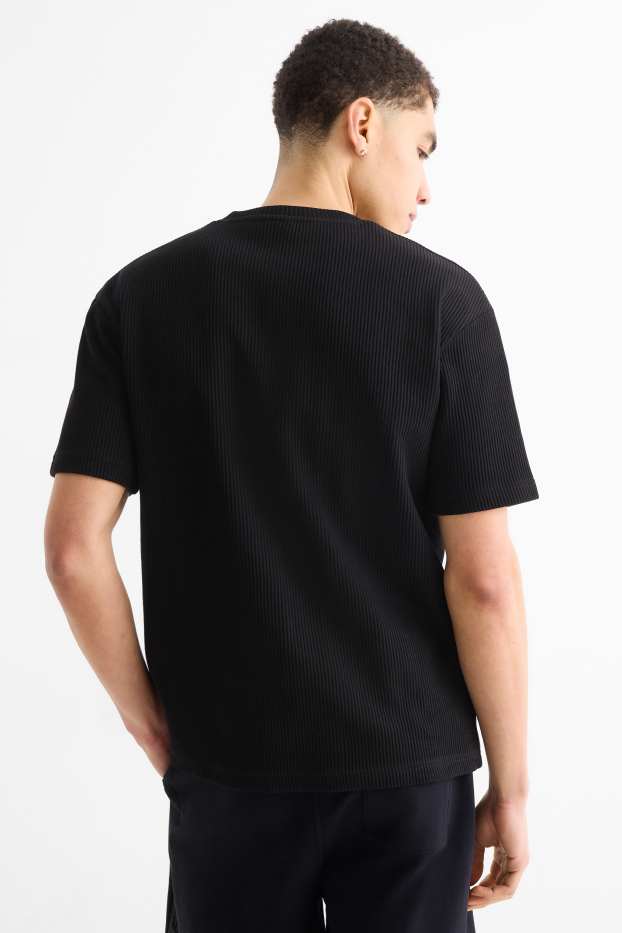 Uomo - T-shirt in maglia - relaxed fit - a coste - nero