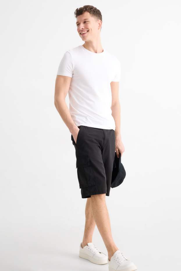 Men - Cargo shorts with belt - black
