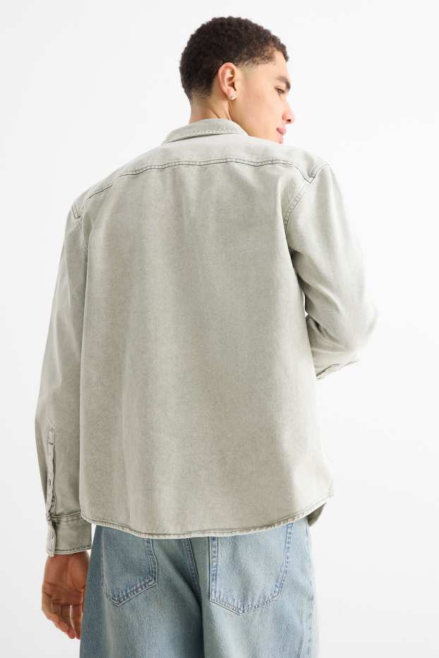 Heren - Spijkerblouse - relaxed fit - kent - lichtgroen