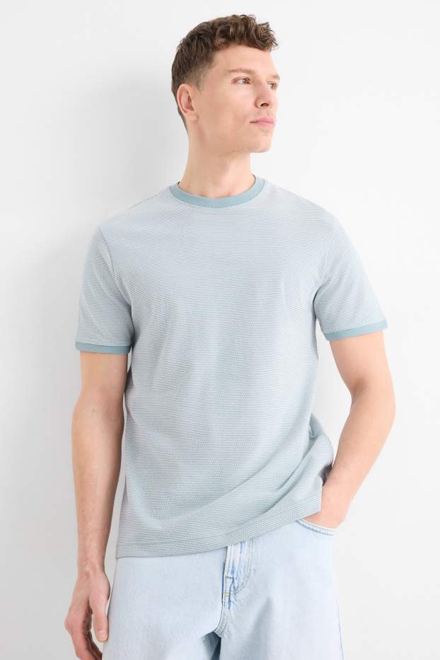 Heren - T-shirt - regular fit - met structuur - lichtblauw