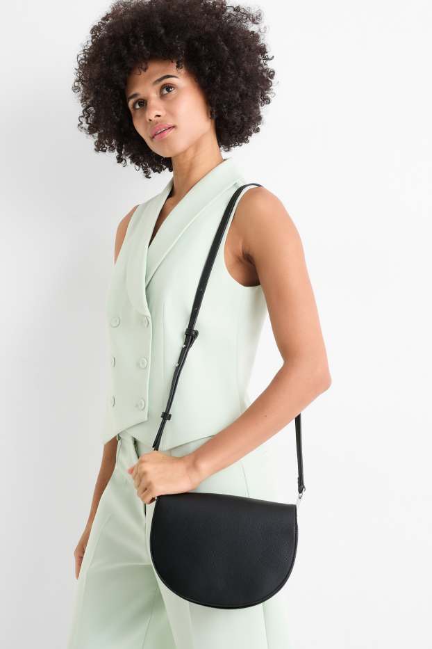 Women - Crossbody bag with detachable bag strap - faux leather - black