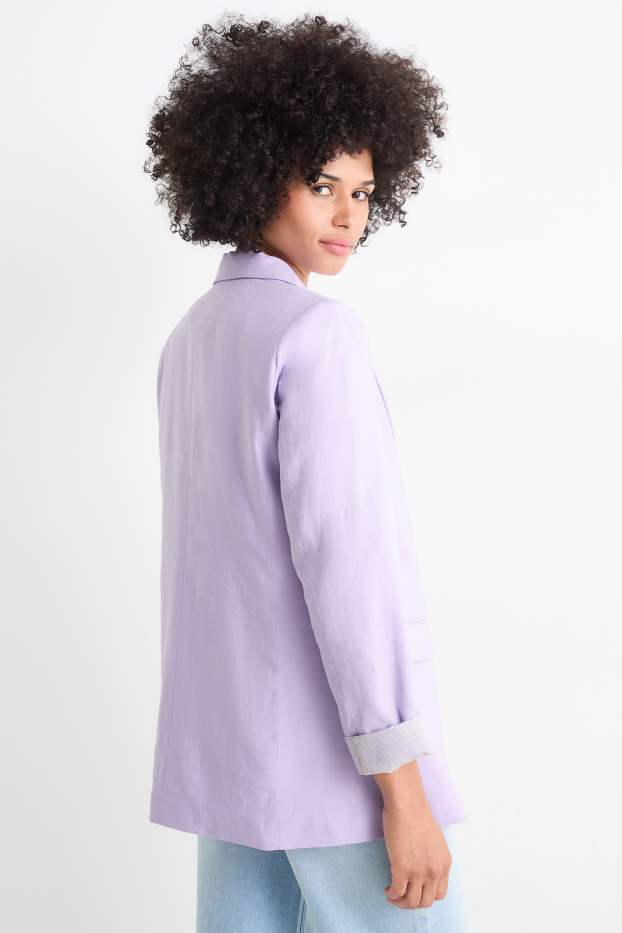 Femmes - Blazer long - regular fit - lin mélangé - violet