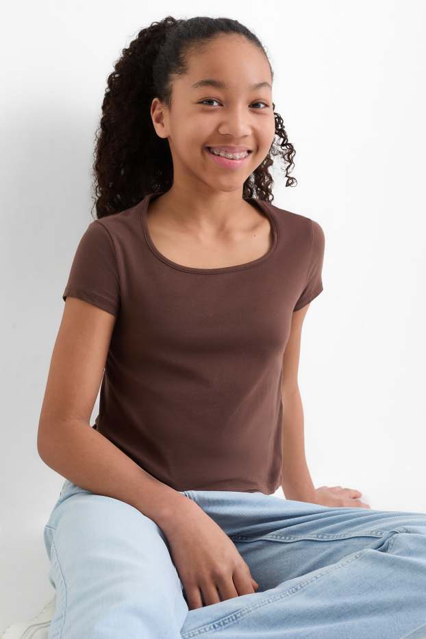 Enfants filles - Lot de 2 - T-shirts - marron