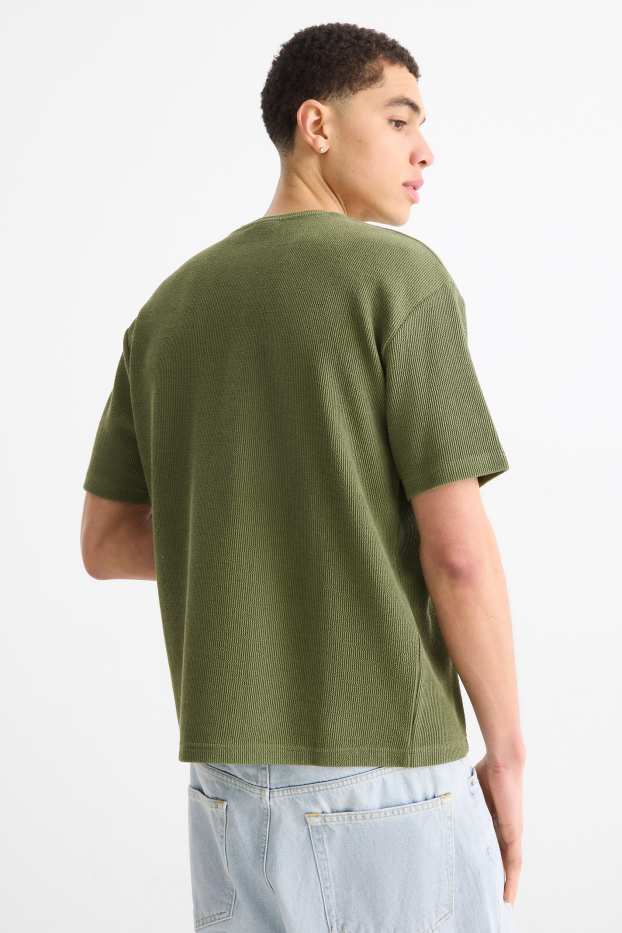 Heren - T-shirt - relaxed fit - met structuur - groen