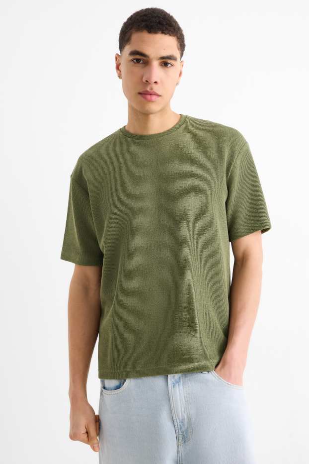 Heren - T-shirt - relaxed fit - met structuur - groen