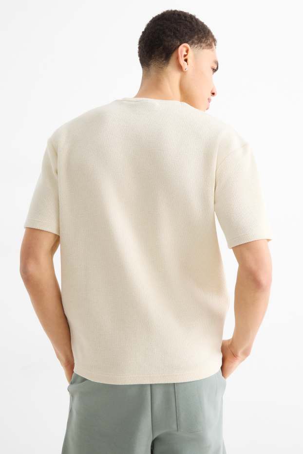 Uomo - T-shirt - relaxed fit - tessuto tramato - crema
