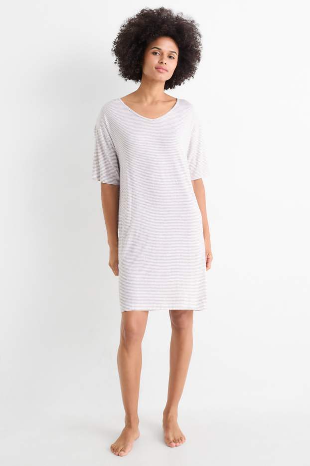 Dona - Camisa de dormir de viscosa - de ratlles - gris clar