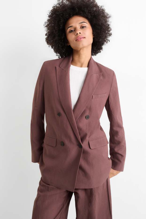 Damen - Business-Blazer mit Leinen-Anteil - Regular Fit - braun