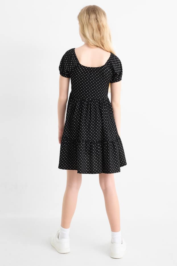 Kinder Mädchen - Kleid - gepunktet - grün-melange