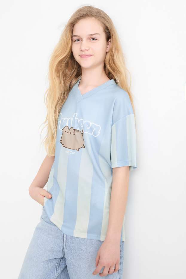 Enfants filles - Pusheen - T-shirt - à rayures - bleu clair