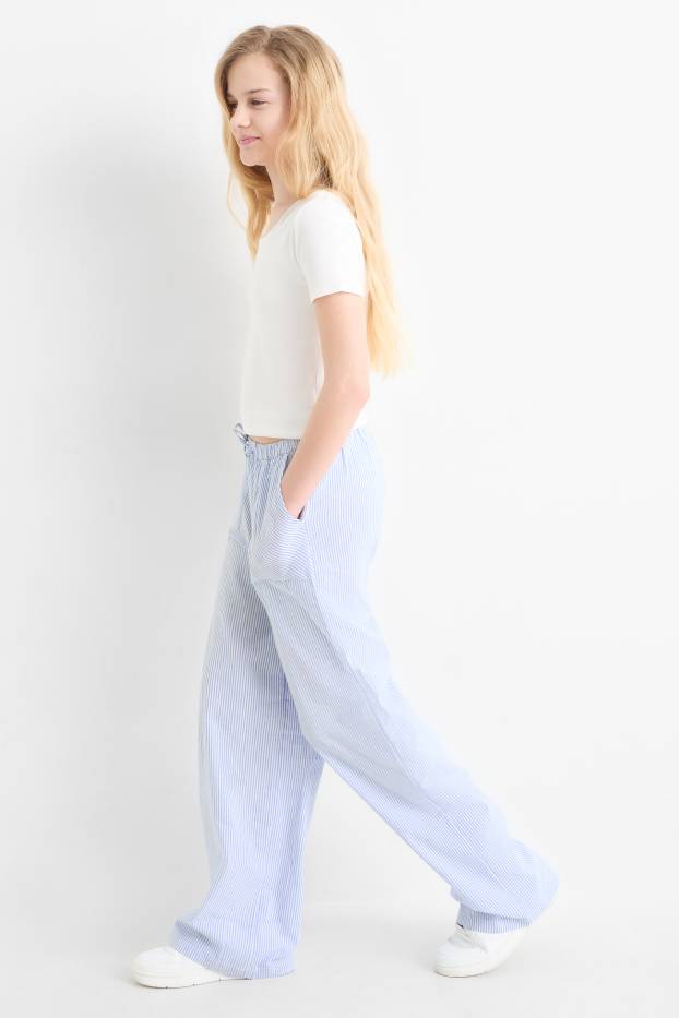 Enfants filles - Pantalon de toile - à rayures - bleu clair