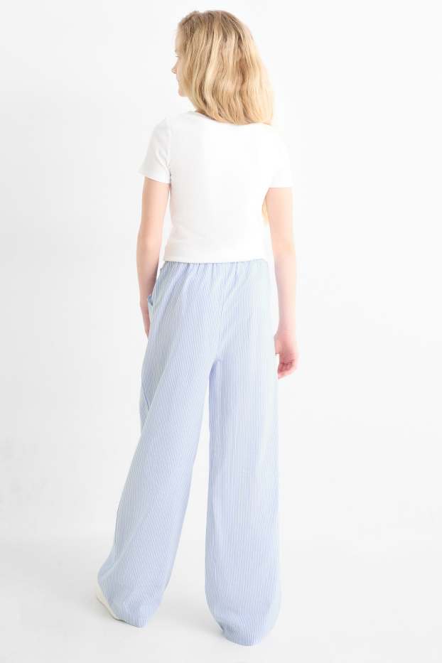 Enfants filles - Pantalon de toile - à rayures - bleu clair