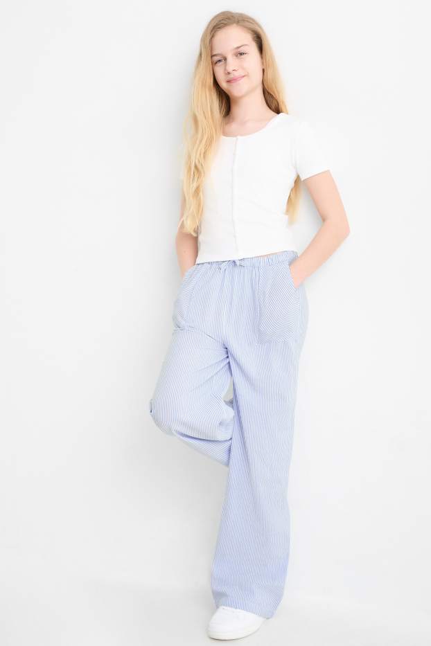 Enfants filles - Pantalon de toile - à rayures - bleu clair